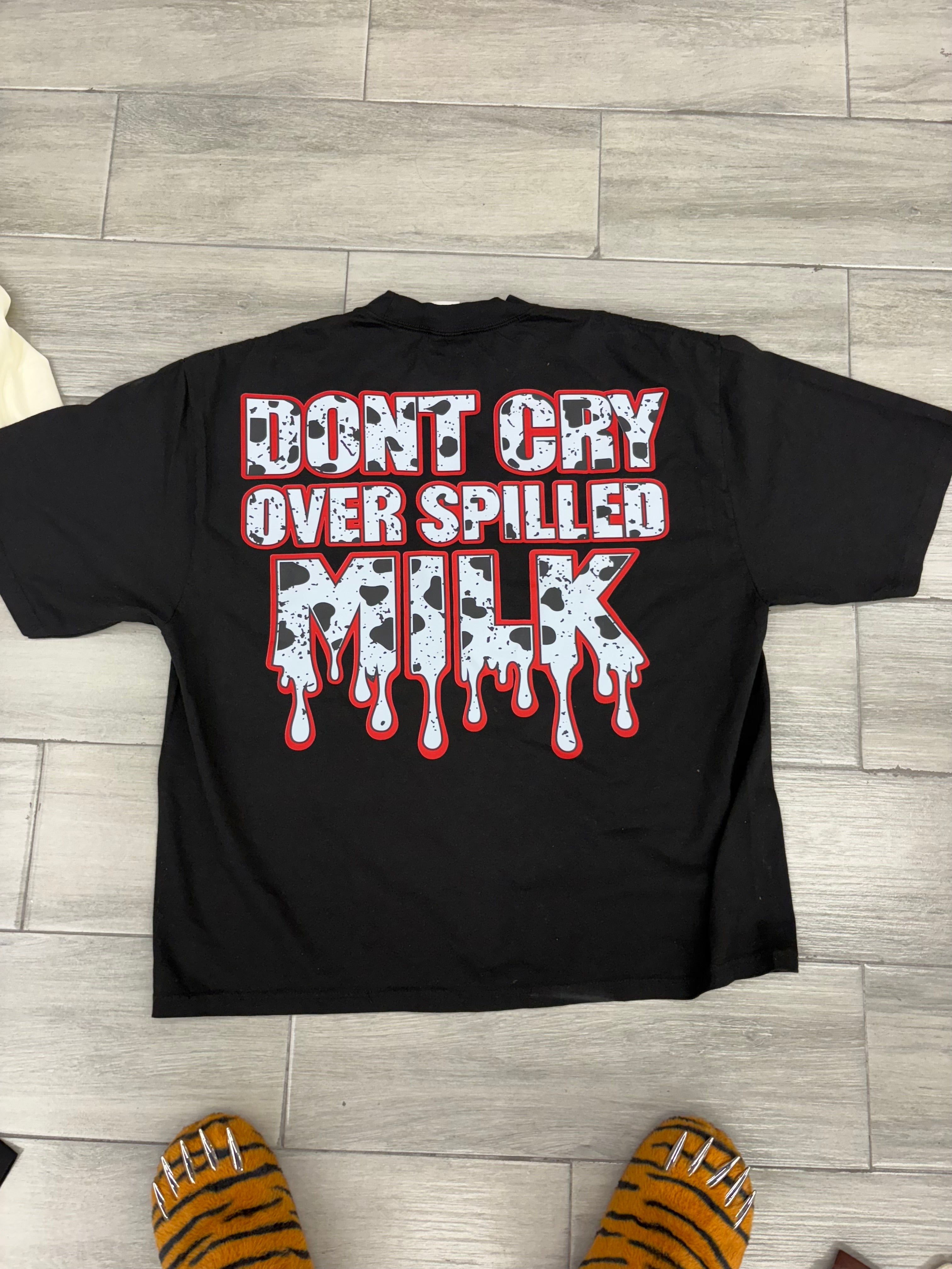 Black “Don’t Cry Over Spilled Milk” Heavyweight Oversized Tees